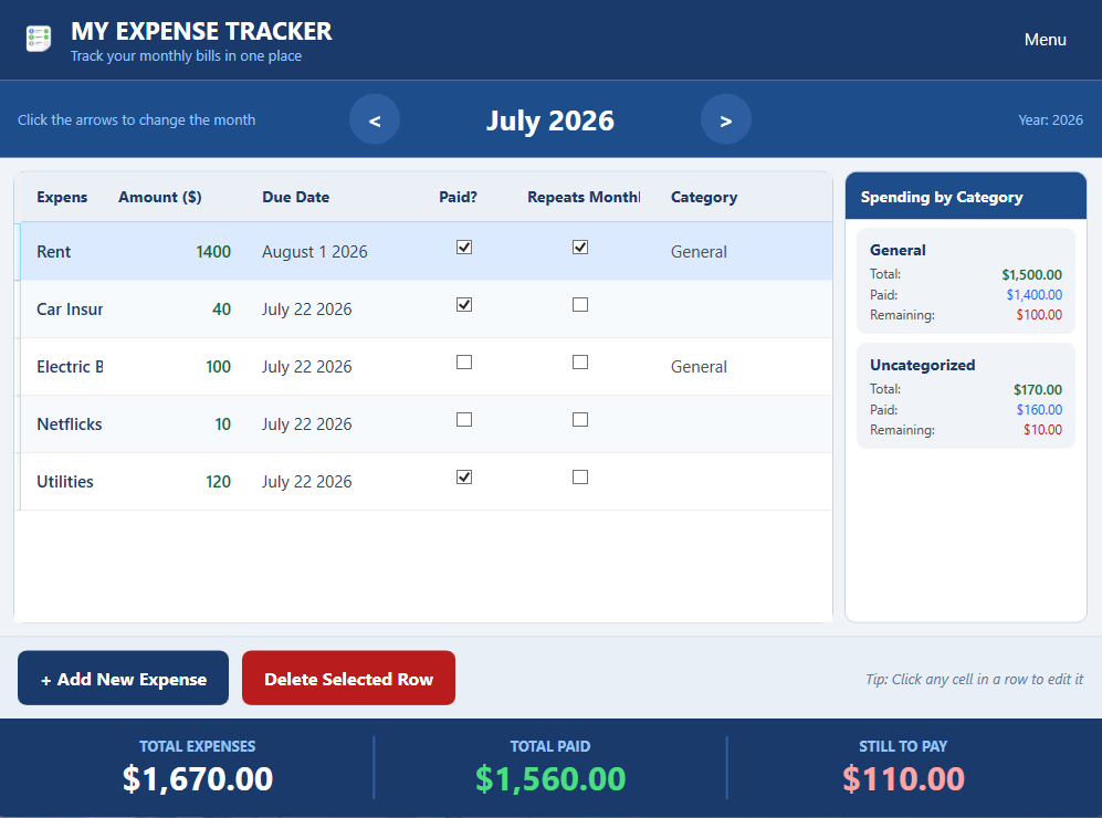 Expense Tracker application screenshot
